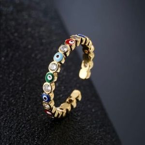 Evil eye adjustable ring